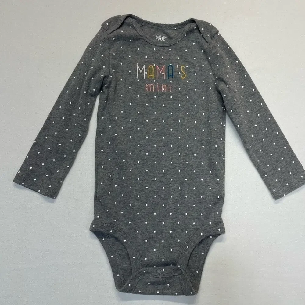 Carter’s Bodysuit Size 24 Months gray long sleeve Mamma’s  Mini polka dots